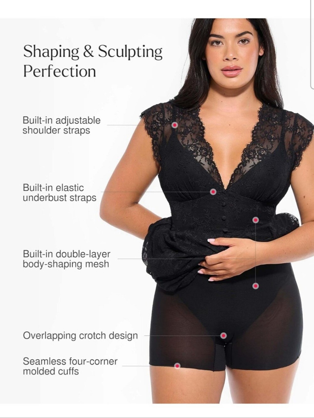 Popilush Women's Black Lace A-Line Split Front Shapewear Maxi Dress Size XXL - Picture 5 of 13
